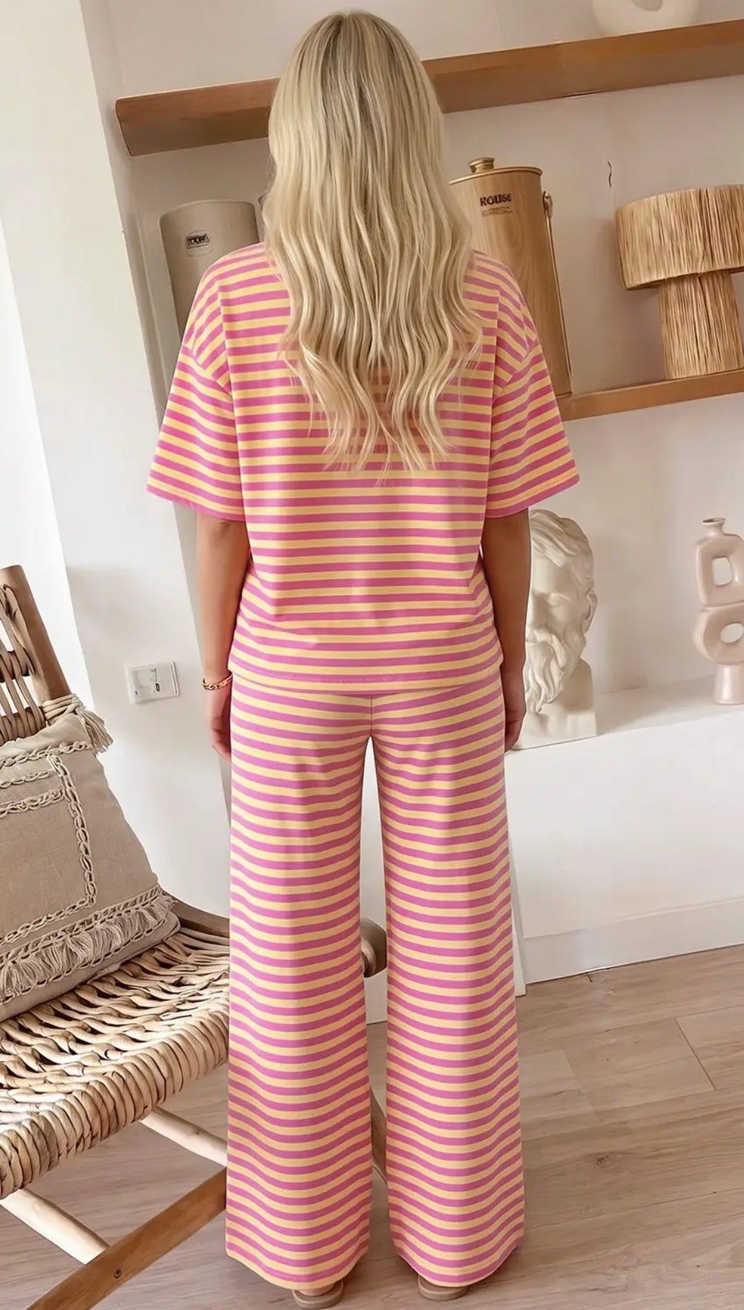 Stripe Round Neck Lounge Set